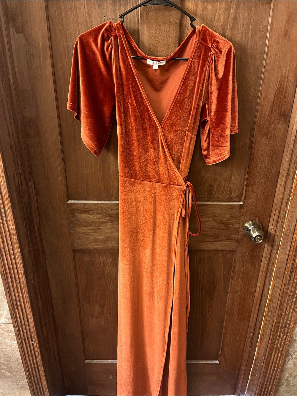 Baltic Born Rust Orange Velvet Wrap Maxi Dress